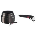 Tefal Tefal Ingenio Easy Plus Lot 3 casseroles 16/18/20 cm + poignée amovible noire, Aluminium, Noir, Argent, Verrouillage sécurité 3 points, Garantie 10 ans