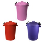 3 x 50L Bin Cliplock Lid Home/Kitchen/Garden Waste Storage Bin - Red+Purple+Pink