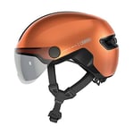 ABUS Casque de ville HUD-Y ACE - casque de vélo stylé avec visière et feu arrière LED magnétique et rechargeable - pour hommes et femmes - Orange, taille L