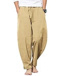 YAOBAOLE Pantalon en Lin Homme Pantalon en Lin Homme Été Pantalon Lin Homme Taille Elastique Pantalon Lin Homme Été Kaki 3XL