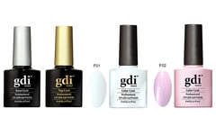 GDI NAILS - 4 BOTTLES FRENCH MANICURE SET UV GEL NAIL POLISH TOP BASE COAT