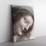 The Head Of The Virgin By Leonardo Da Vinci Classic Painting Canvas Wall Art Print Ready to Hang, Framed Picture for Living Room Bedroom Home Office Décor, 60x40 cm (24x16 Inch)