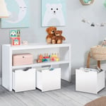 Meuble de rangement enfant MANA en bois blanc 3 tiroirs cubes sur roulettes