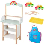 roba x Play-Doh Stand de Glaces en Bois Certifié FSC® avec 12 Pots de Pâte à Modeler, 3 Outils en Bois, Tablier Imperméable et Tapis 3D -Set de Jeu Créatif pour Enfant Dès 3 Ans