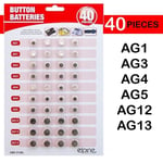 40 Pcs Assorted Button Cell Watch Tiny Batteries AG1/3/4/5/12/13 Individually.