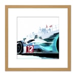 Grand Prix F1 Motorsport Racing Car Modern Acrylic Painting Square Wooden Framed Wall Art Print Picture 8X8 Inch