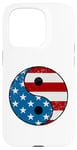 Coque pour iPhone 15 Pro Drapeau américain Yin et Yang rouge, blanc et bleu avec étoiles