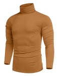 COOFANDY Pull Homme à Col Roulé Hiver T Shirt Manches Longues Confortable sous-Pull Col Roulé Pull-Over Sweat Pull à col Montant Automne et Hiver Brun Clair 3XL