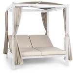 Blumfeldt Sunbed Transat Jardin Double XL, Bain de Soleil, Chaise Longue Exterieur avec Dossier Inclinable Réglable, Rideaux Pares Soleil et Auvent,