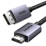 UGREEN 4K DP to HDMI Cable Uni-Directional 6.6FT Braided Displayport to HDMI Lead Aluminium Male to Male for Gaming on Multi-Screen Compatible with Monitor, Projector, HDTV, Laptop, HP, Dell (2M)