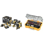 DEWALT Kit 4 Outils XR 18V Brushless + 3 Batteries 5Ah + 1 Chargeur + 2 Coffrets TSTAK & Coffret de 32 Embouts de Vissage de 25mm Robustes et Précis - Assortiment de 32 Embouts de Vissage