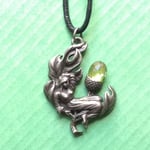 Acorn Faerie Amulet Pendant Necklace Greenwood Pewter Green Crystal