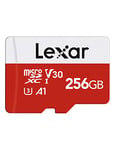 Lexar Carte Micro SD 256 Go, Carte Mémoire Micro SD+ Adaptateur, Microsdxc Carte TF jusqu'à 100 Mo/s, A1, U3, C10, V30, Full HD et 4K UHD pour Caméra, Telephone, Switch