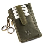 MATADOR Porte Clef avec 4 Porte Carte Crédit et Porte Monnaie en Cuir Véritable | Mini Pochette Rangement Clé avec Blocage RFID et Boîte Cadeau | Sac Cuir Porte Clés Voiture Multifonction | Vert