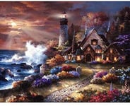 LSDAMN 5D Diamond Drawing DIY Exquisite DIY Diamond Painting Cross Stitch Houses Seaside Scenery Lighthouse Diamond Embroidery European Style Home decoratio