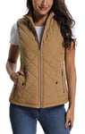 MISS MOLY Femme Doudoune sans Manche Gilet Ultra Légère Veste Manteau Zippée Hiver Parka Blouson Chameau - M