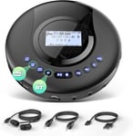 Lecteur Cd Portable - Discman - Radio Dab+/Fm - Cd, Cd-R/Rw, Lecteur Cd Bluetooth Avec Fonction Livre Audio - Antichoc - Batterie Intégrée 2000 Mah - Noir