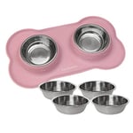 KaraLuna Tapis pour gamelle en Silicone KaraLuna avec gamelles en Acier Inoxydable I Gamelle pour Chats Gamelles pour Petits Chiens Lot de gamelles pour Chat (200ml, Rose)