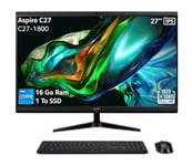 Acer Aspire C27-1800, All-in-One PC 27" Full HD IPS (Intel Core i5-12450H, RAM 16 Go, SSD 1 to, Intel UHD Graphics, Windows 11 Famille),PC Tout-en-Un, Couleur Noir