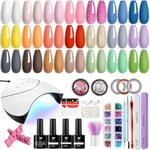 Phoenixy Gel Nail Polish Set with Nail Lamp - 24PCS U V Gel Nail Polish Glossy Matte Top Coat Base Coat Orange Blue Pink Colors Gel Nail Polish Kit for Beginner DIY at Home