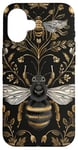 Coque pour iPhone 16 Beau motif abeilles et fleurs noires