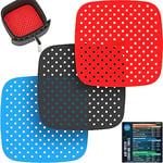 LOTTELI KITCHEN Reusable Silicone Air Fryer Liners 3 Pack with Air Fryer Magnetic Cheat Sheet, Easy Clean Air Fryer Accessories, Non Stick, AirFryer Accessory Parchment Paper Replacement - 7.5" Square