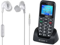 Trevi SICURO 10 Téléphone portable pour seniors avec grandes touches + casque avec câble HMP 696 M blanc, écran LCD 1,77", téléphone portable pour personnes âgées avec fonction SOS, répétition vocale,