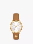 Michael Kors MK7465 Women's Slim Runway Leather Strap Watch, Gold/Brown