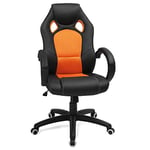 SONGMICS Fauteuil de Bureau Racing Fauteuil Gamer Comfortable Hauteur réglable avec Dossier inclinable Accoudoir Repose-tête Pivotant 360 degrés Similicuir Noir-Orange OBG56BO