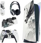 Autocollants Console Pour Ps5 Édition Disque Sticker Skin Decal Pour Ps5 Télécommande Habillages Pour Ps5 Casque & Station De Charge-Dragon Esprit Encre