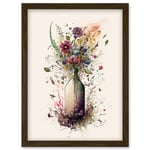 Spring Wildflower Floral Bouquet in a Wine Bottle Artwork Framed Wall Art Print A4