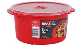 Décor Microsafe 1.5L Round food container. Microwave, freezer, dishwasher safe and BPA Free with air release vent and handles. Master microwave cooking and reheating with Microsafe Red.