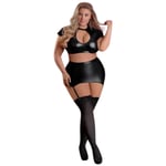 Magic Silk Exposed Crop Top och Gartered Kjol Wetlook Plus Size - Svart - Plus size