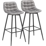 Lot de 2 Tabourets de bar avec repose-pieds Woltu Tabouret pour bar/bistro, Siège en velours, Pieds en métal, Gris Clair