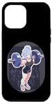 Coque pour iPhone 12 Pro Max Blue Hair Anime & Manga Style Gym Girl tenant un haltère