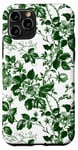 Coque pour iPhone 11 Pro Chinoiserie Toile Vert Motif Roses Feuilles Jardin