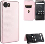 Compatible Avec Coque Blackberry Keyone, Mince Flip Fibre De Carbone [Test De Chute] Antichoc Stand Fente Avec Carte, Protecteur D'écran En Verre Trempé*2-Or Rose