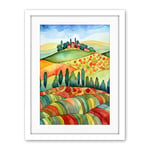 Artery8 Landscape Of Tuscany House On The Hill Folk Art Artwork Framed Wall Art Print 18X24 Inch