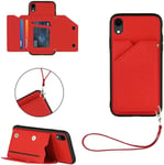 Compatible Avec Coque Iphone Xr Protecteur D'écran Avec Porte Cartes Et Fonction Stand Pu Cuir Wallet Flip Cover Souple Silicone Antichoc Housse-Rouge