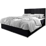 Lit boxspring avec matelas et sur-matelas inclus Meril 140x190cm Simili Noir - Noir