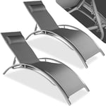 tectake® Set de 2 Chaise Longue Bain de Soleil Jardin Exterieur avec Appuie-tête Chaise Longue inclinable Sun Lounger Transat de Plage Relax Jardin Camping Salon de Jardin Exterieur - Gris