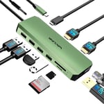 Usb C Hub Triple Monitor, Station D'Accueil Pour Ordinateur Portable 12-En-1, Adaptateur Multiport Avec Double Hdmi 4K, Dp 4K, Pd In 100W, Pour Macbook/Dell/Hp/Lenovo(Vert)