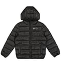 Champion Legacy Outdoor B (306868) - WR Light Cirè 40gr Small Script Logo Hooded Jacket, Black/Pink (NBK), 9-10 years (M) Unisex - Children FW24