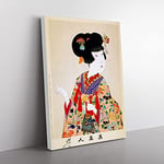 Toyohara Chikanobu True Beauty Asian Japanese Canvas Wall Art Print Ready to Hang, Framed Picture for Living Room Bedroom Home Office Décor, 50x35 cm (20x14 Inch)