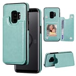 ZTOFERA Compatible with Samsung Galaxy S9 Case, Premium PU Leather + Soft TPU Flip Wallet Back Case with Card Slots Magnetic Clasp Stand View Shockproof Back Cover for Samsung S9, Mint Green