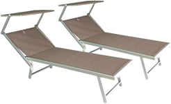 Set 2 Chaises Longues Transat Aluminium domus Zanzibar Pliant Taupe