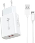 Chargeur Avec Micro Usb Câble, Charge Rapide Pour Samsung Galaxy S3 Edge S4, S5, S7 S6, A3, A5, A6, J8 J7 J6 J5 J3, Tab S, Tab S2, Note5 Note4 Note2, Huawei, Xiaomi, Android Universel