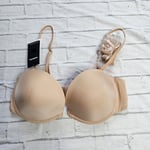 Wonderbra Women's Multi Way Push Up Bra Size UK 36C Nude Beige Plunge Bra