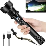 Rechargeable Led Flashlights, 90000 High Lumens Super Bright Flashlight, Tactical Xhp90 Flashlight With 5 Modes, Zoomable, Military Grade Waterproof F