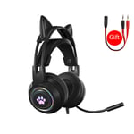 Pour casque PS5 avec microphone HiFi stéréo basse oreilles de chat casque Gamer filles RVB noir rose casque pour PC portable téléphone Xbox-noir sans boîte